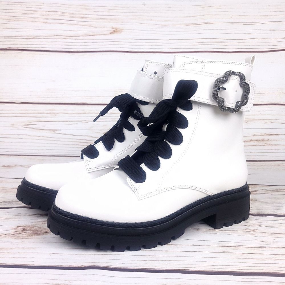 Sam & Libby Samantha Combat Boots White with Black Sole Size 9.5